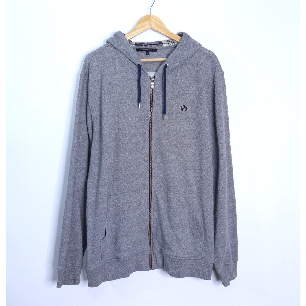 HAMMER MADE Hooded Zip Up Sweatshirt Jacket Heathered Gray Long Sleeve Men's 2XL